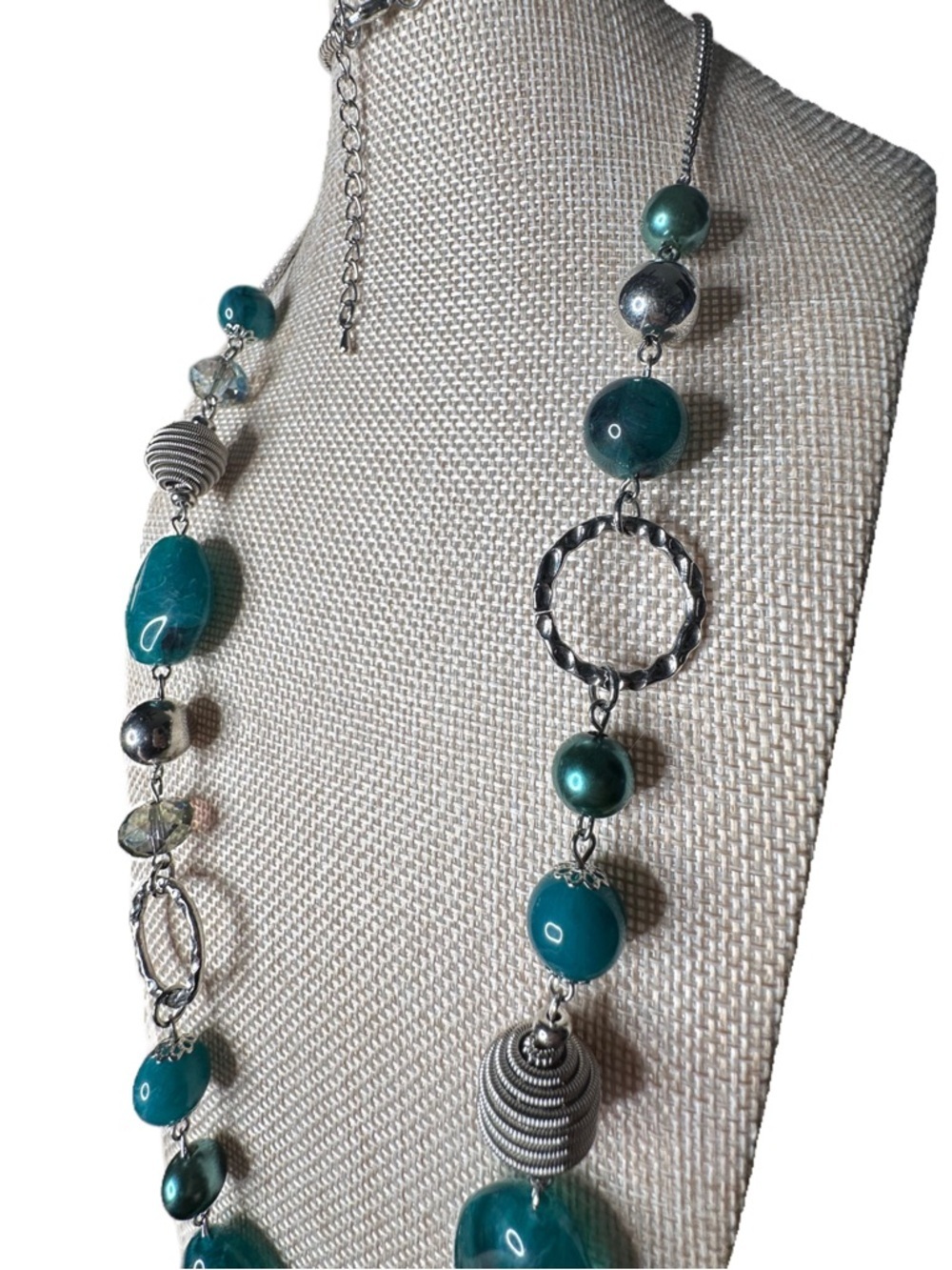 Teal Beaded Statement Necklace - Women Jewelry - Picture 3 of 3
